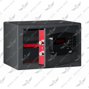 כספת דיגיטלית ממונעת EM-250-QM חיתוך לייזר 26 ק״ג עם דלת חצי פתוחה