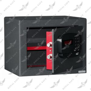 כספת דיגיטלית ממונעת EM-300-QM חיתוך לייזר 36 ק״ג עם דלת חצי פתוחה