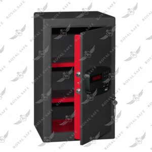 כספת דיגיטלית ממונעת EM-600-QM חיתוך לייזר 60 ק״ג עם דלת חצי פתוחה