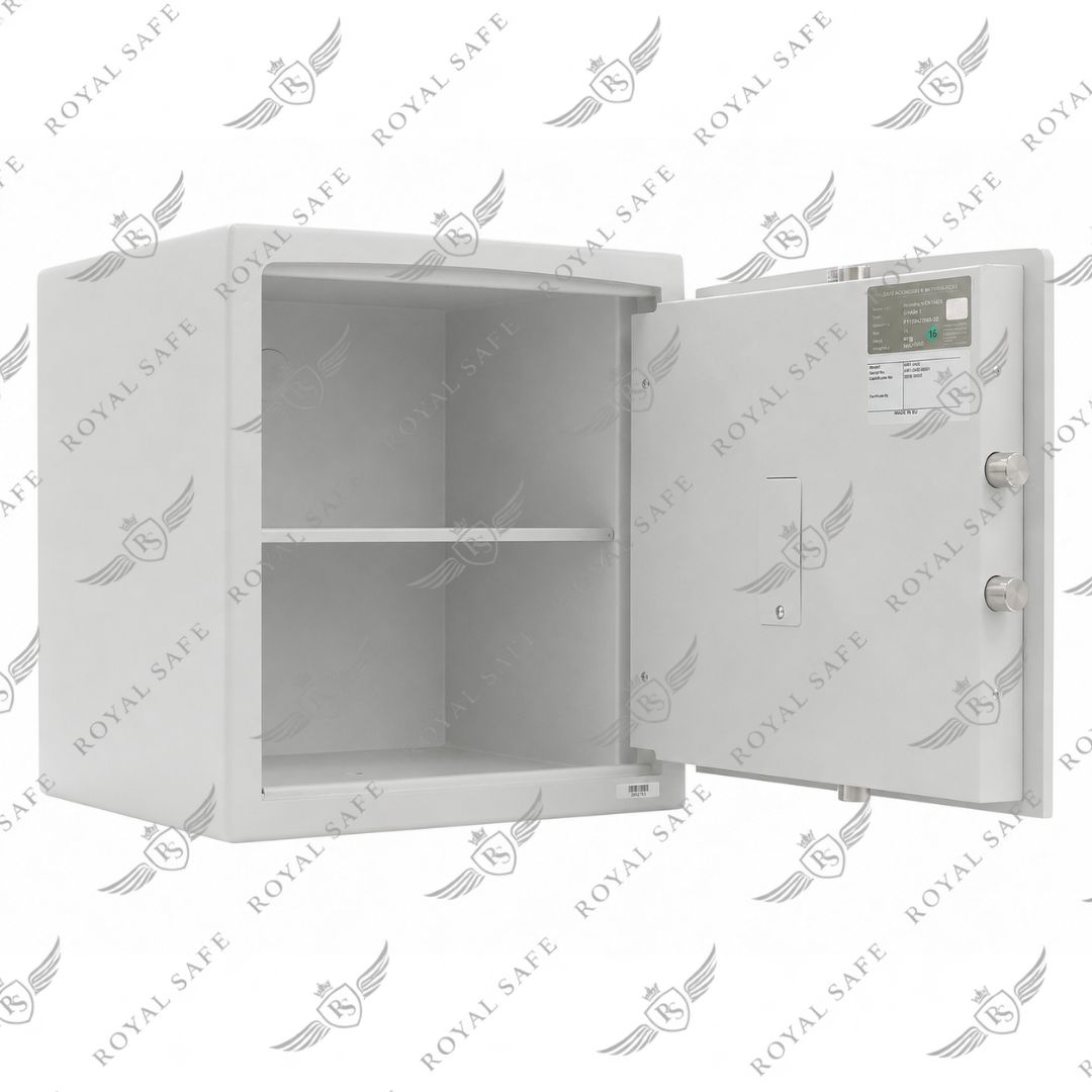 כספת דיגיטלית תקן EN 1143-1 Grade I (90 ק"ג) דגם ELASK-46 3 כספת דיגיטלית ELASK-46 תקן EN 1143-1 Grade I פתוחה – מבט פנימי על חלל הכספת והמדף