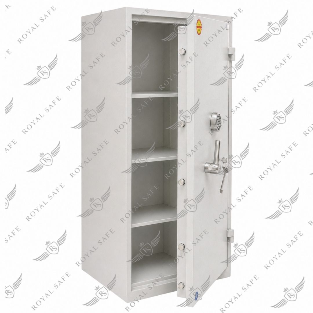כספת שתי נעילות תקן EN 1143-1 Grade I (426 ק"ג) דגם ELKLG-12 3 כספת ELKLG-12 עם שתי נעילות תקן EN 1143-1 Grade I עם דלת חצי פתוחה – מבט פנימי