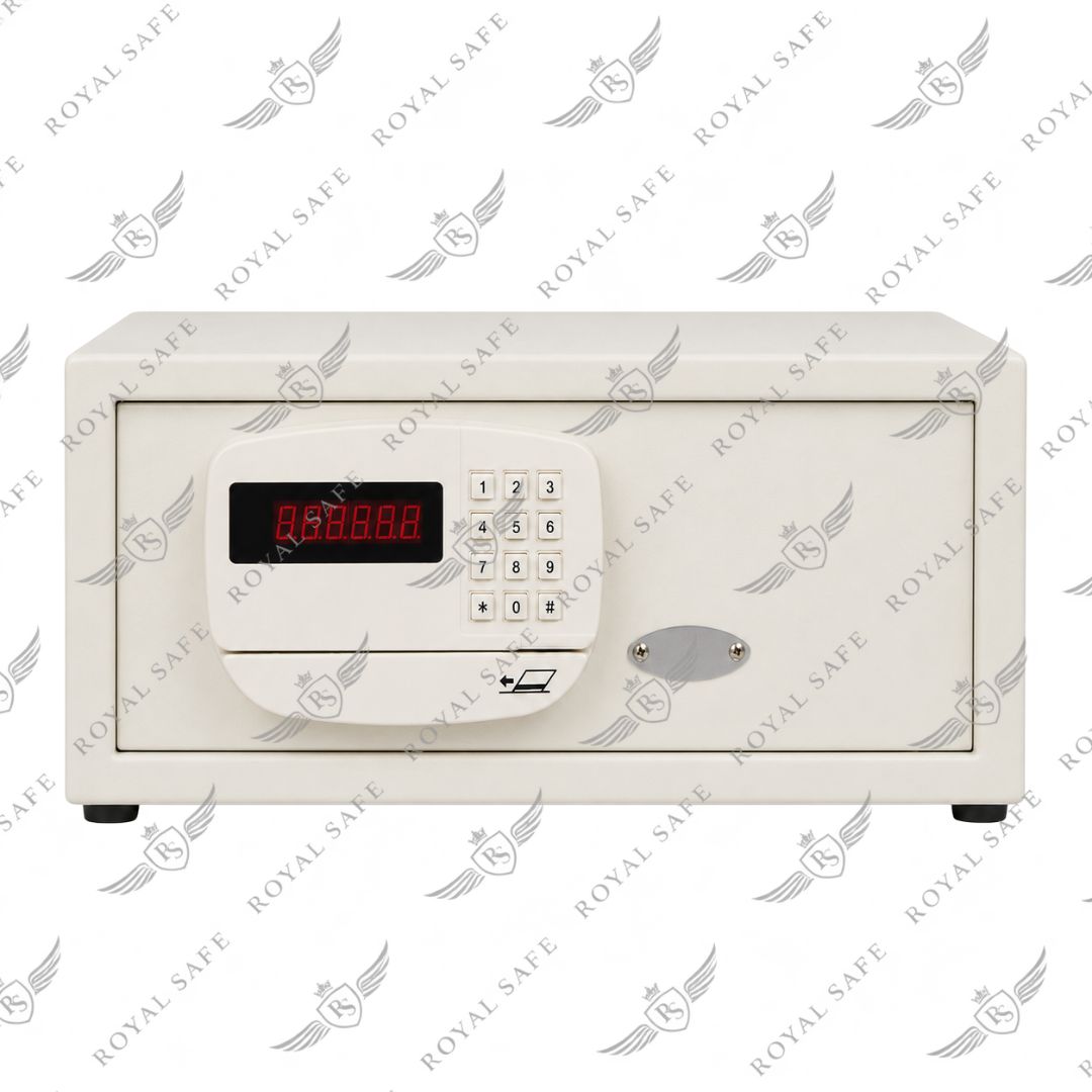 כספת דיגיטלית ממונעת (8 ק"ג) דגם EM-160-CM 2 כספת דיגיטלית ממונעת EM-160-CM סגורה – מבט חזיתי על מנגנון הנעילה
